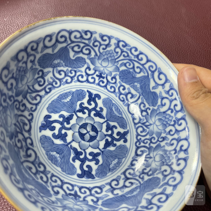 清道光 内青花花卉外胭脂红釉碗 - 图10